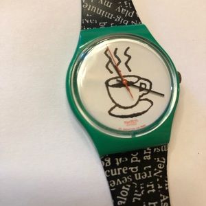 Swatch Watch, Green and Black, Coffee Cappuccino Cup Pre-owned, Good Condition